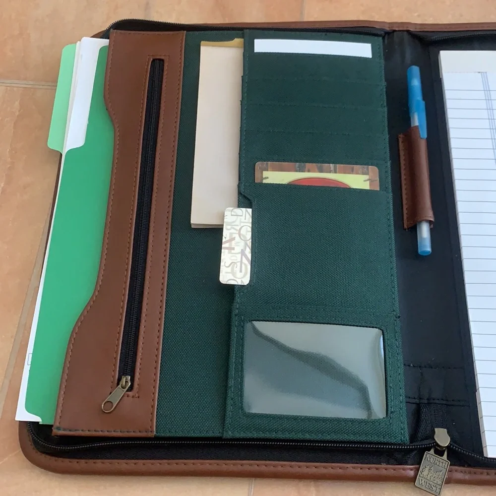 NWOT Honda Green Canvas Office Portfolio Padfolio with Brown Faux Leather Accent