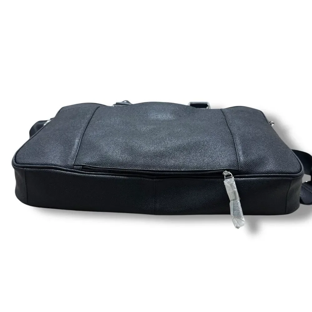 Cole Haan Black Leather Slim Attache Laptop Briefcase Business Travel Ready