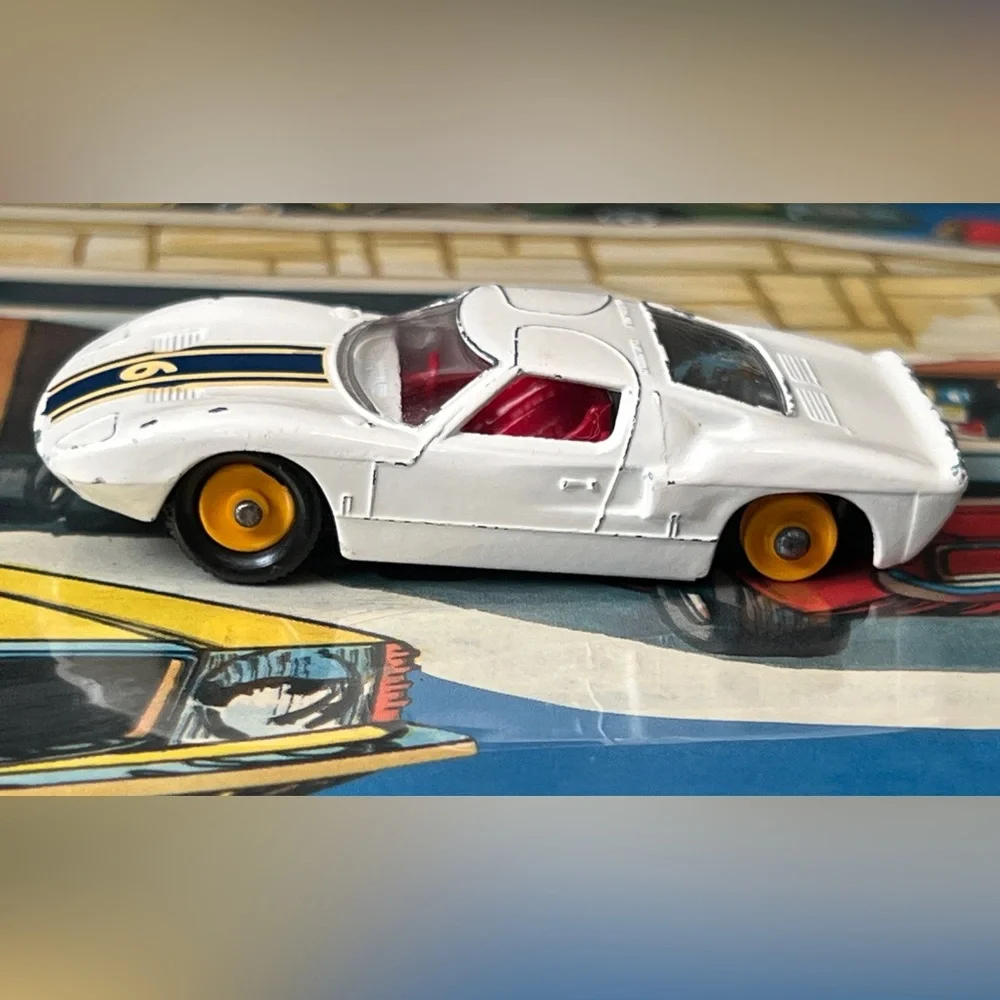 Vintage Matchbox No. 41 Ford GT White Blue Stripe  Yellow Wheels Lesney England