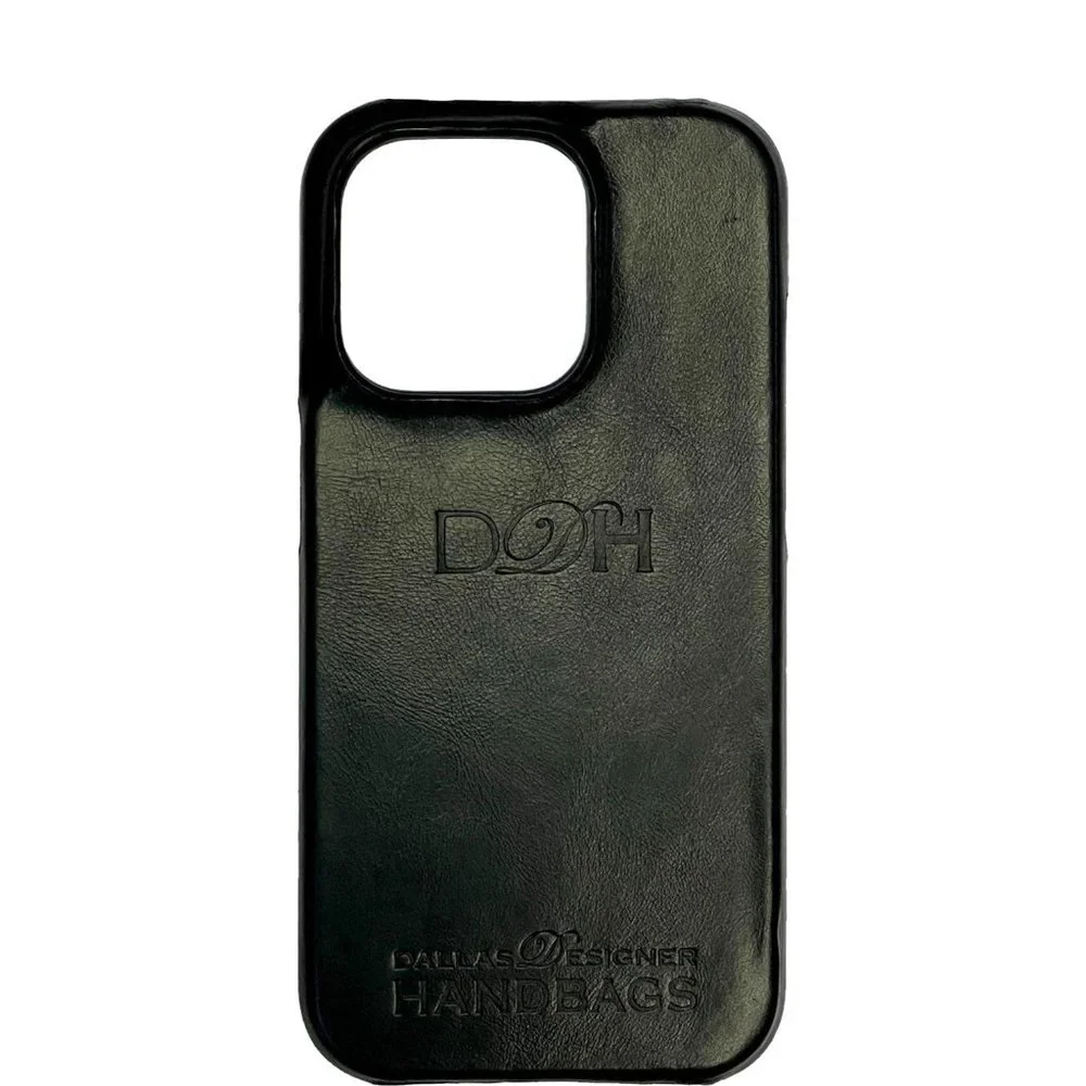 DALLAS DESIGNER HANDBAGS Leather iPhone 15 Pro Max MagSafe Phone Case Black