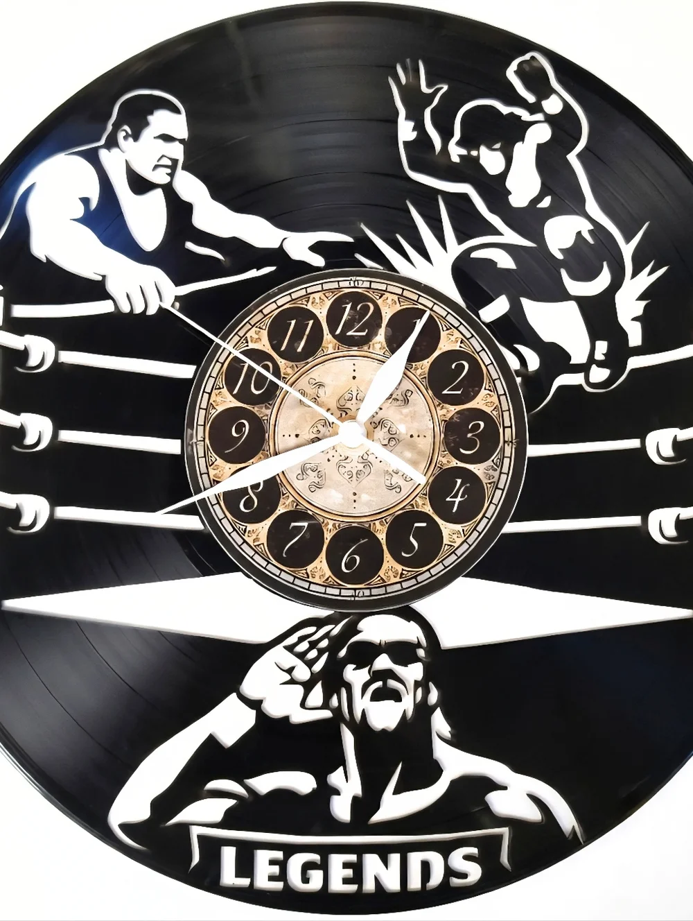 Wrestling Legends Vinyl Record Clock – WWE Wall Art – Man Cave Decor GIFT