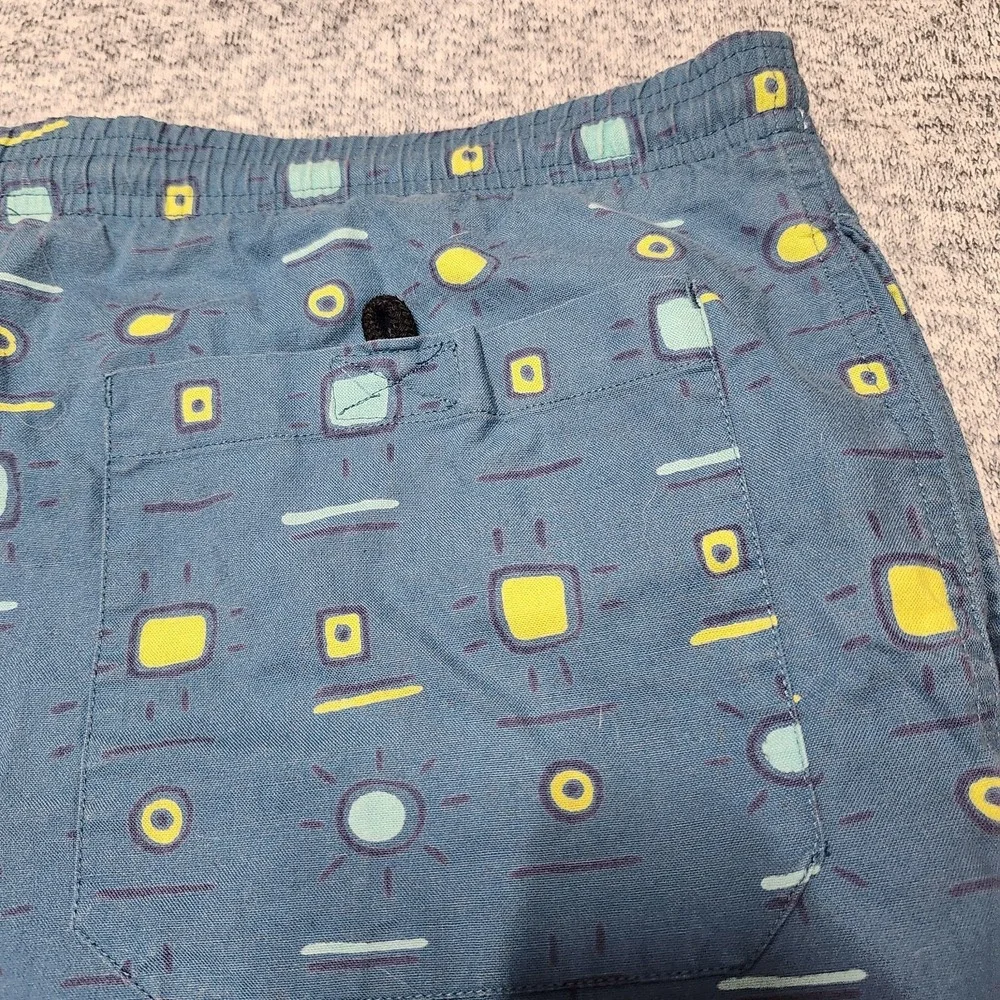 Vintage Mervyns Cheetah Swim Trunks Mens M Blue Geometric Print 90s Cotton