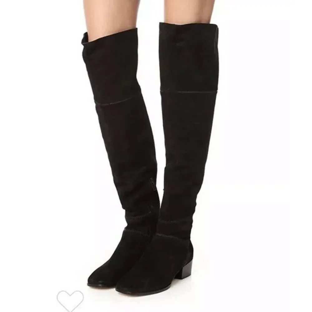 Joie Black Suede Over the Knee Boots Women’s 36.5 / US 6.5 Block Heel Overknee