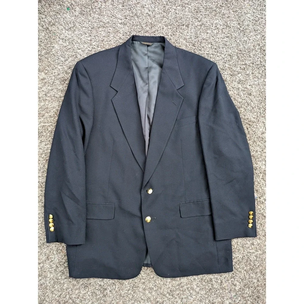 Austin Reed London Mens Navy Blue Pure Virgin Wool Blazer Gold Buttons USA 44R