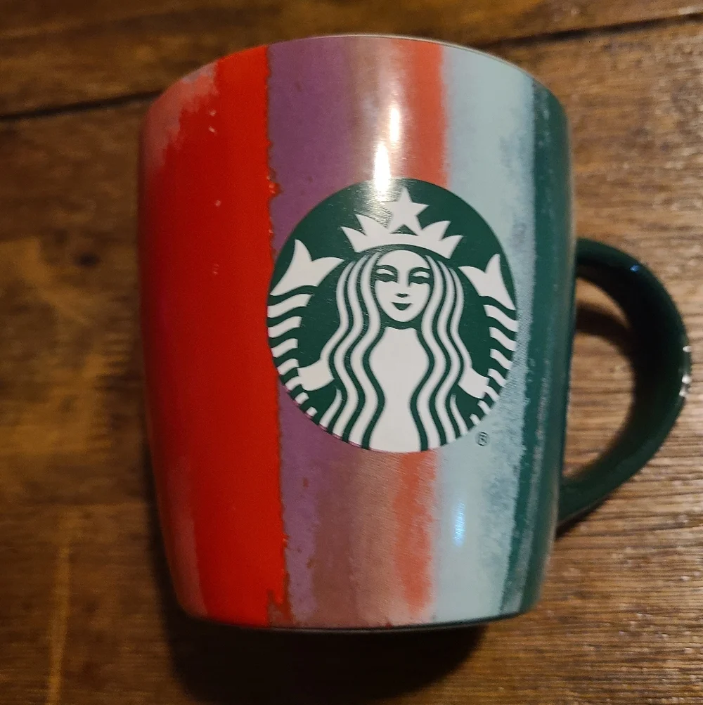 Starbucks Coffee Cup 12oz Holiday Green Red Purple Brushstroke 2021