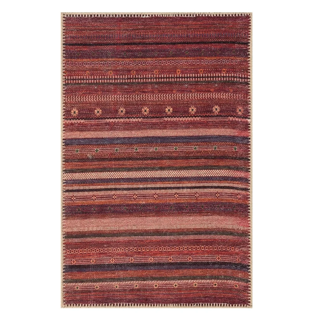 Keen Home NWT 2'x3' Boho Striped Rug Non-Slip Macine Washable In Burgundy/Blue