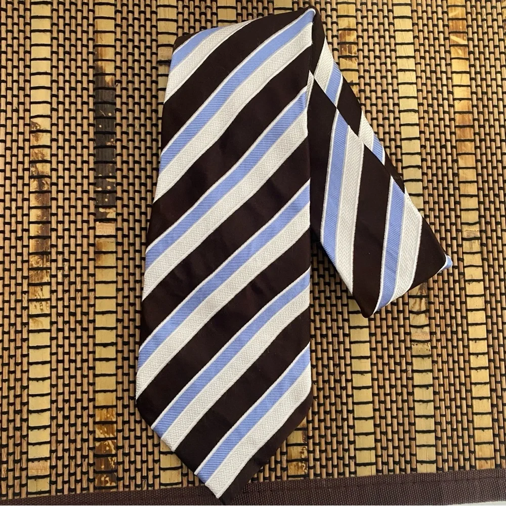 Donald Trump Silk Tie Brown Blue Stripe Classic Mens Neck Tie Hand Made