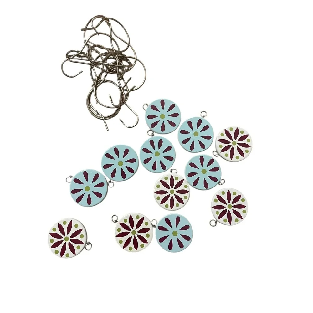 Retro Flower Power Enamel Shower Curtain Hooks Set of 12 Vintage Mod Daisies‎