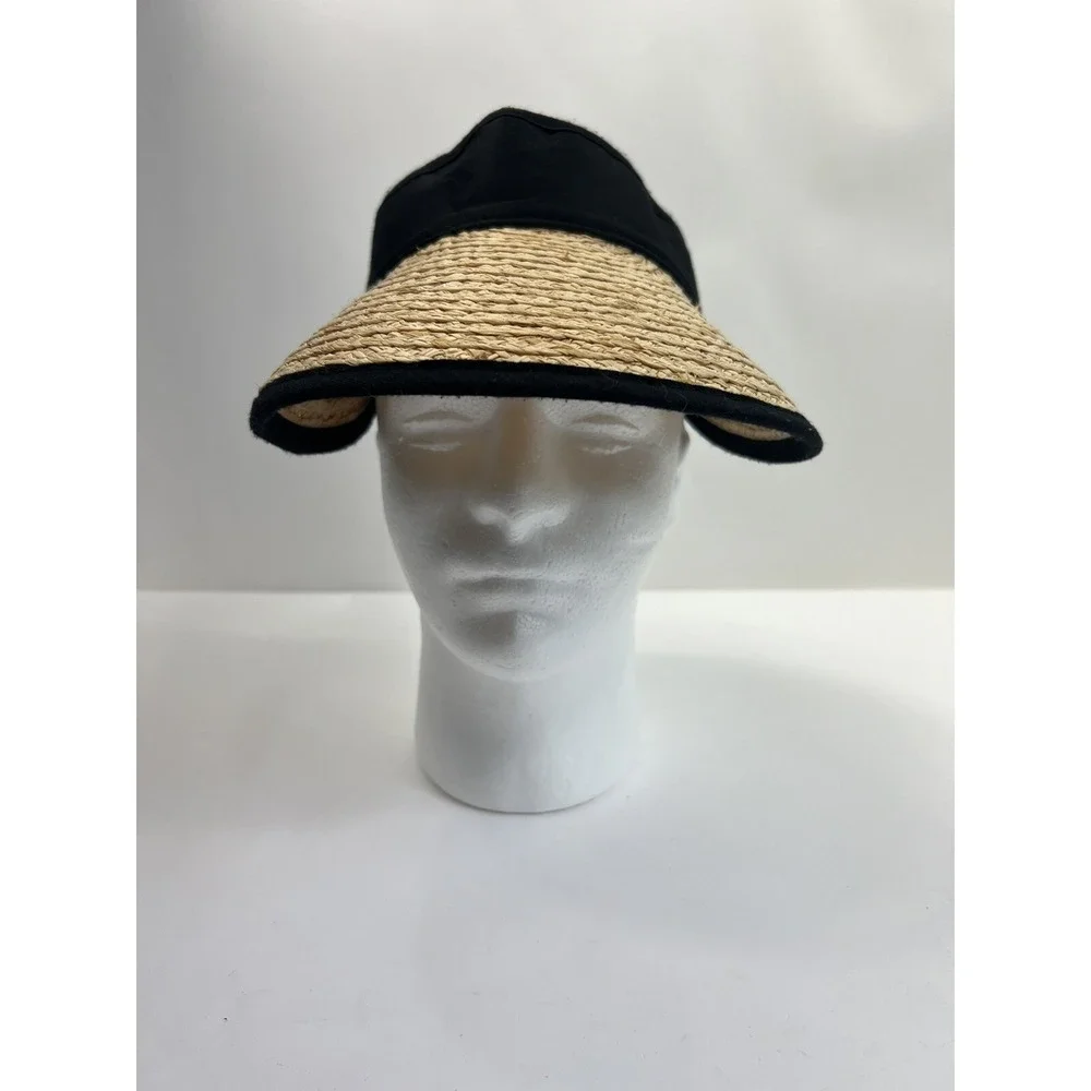 Straw Visor Hat Stretch Headband with Black Trim Womens 