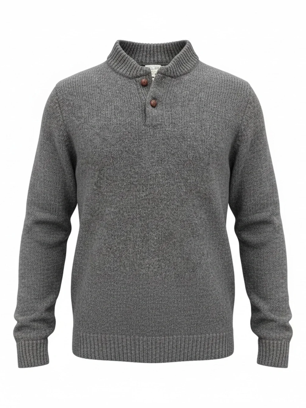 L.L. Bean Men's Gray Ribbed Button-Neck wool Crewneck Sweater