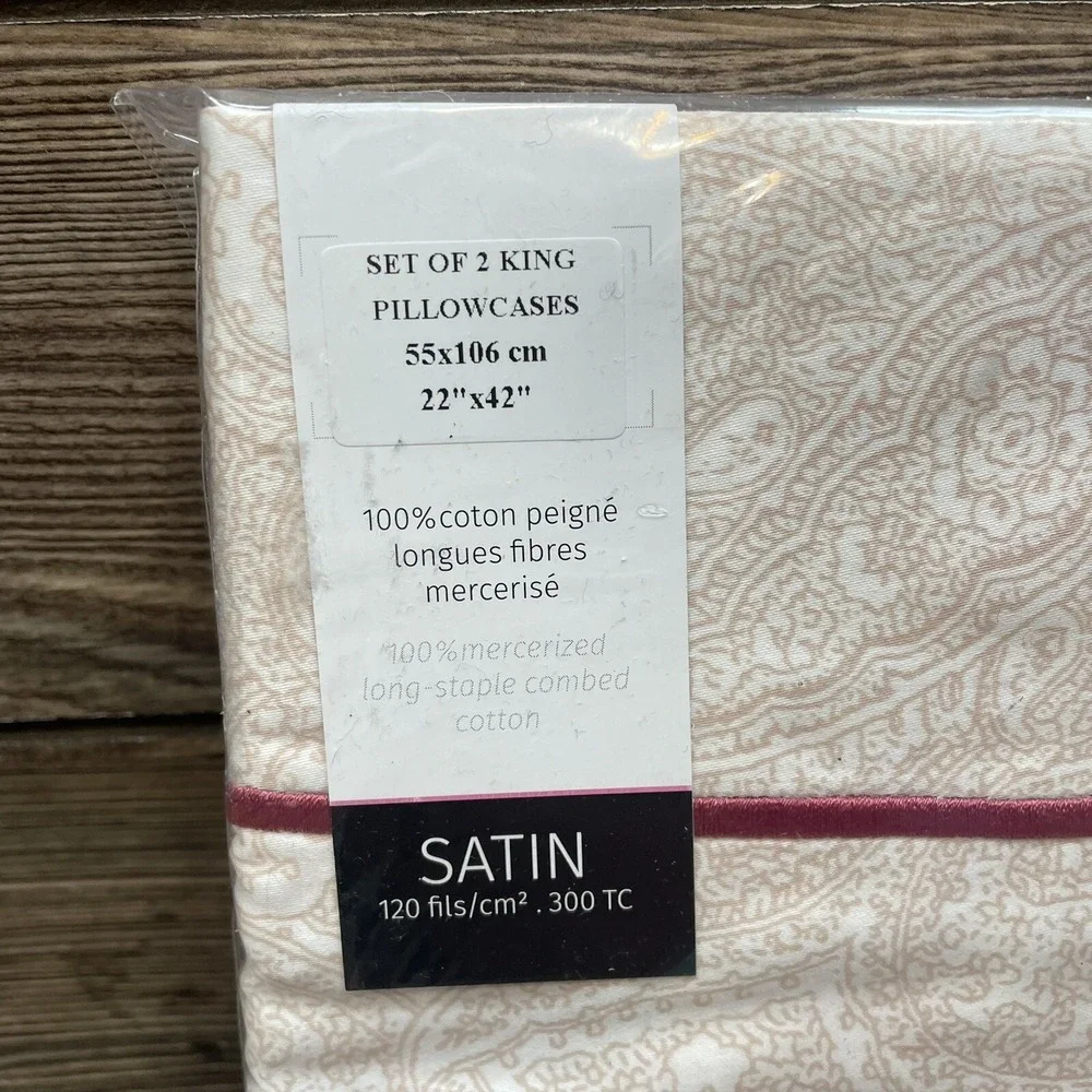 Anne De Solene Paisley 2 King Pillowcases Rose Pink Cotton 300 TC NEW $155