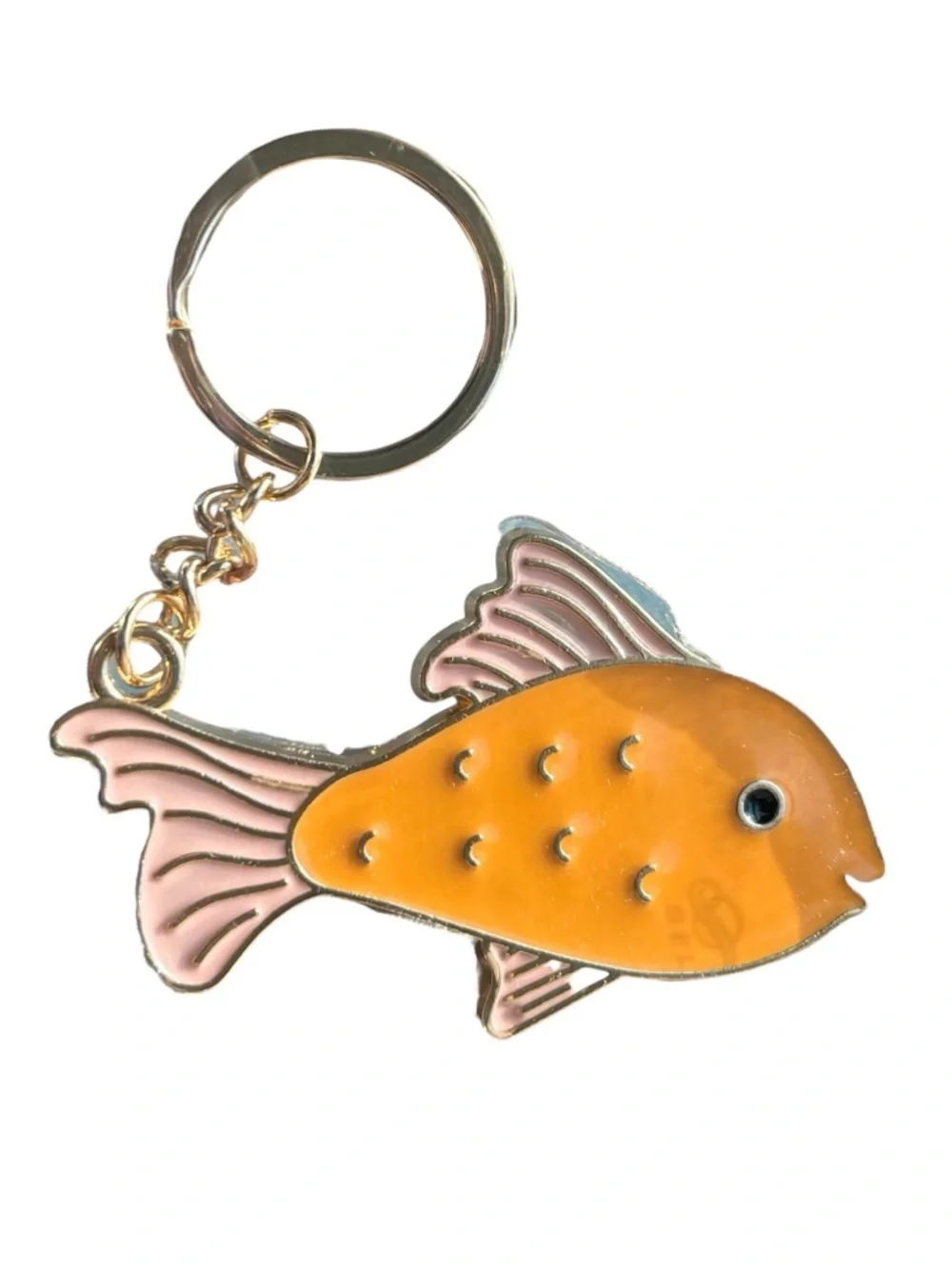 Bella Bug Gold, Orange and Pink Enamel Fish Accent Keychain, NEW