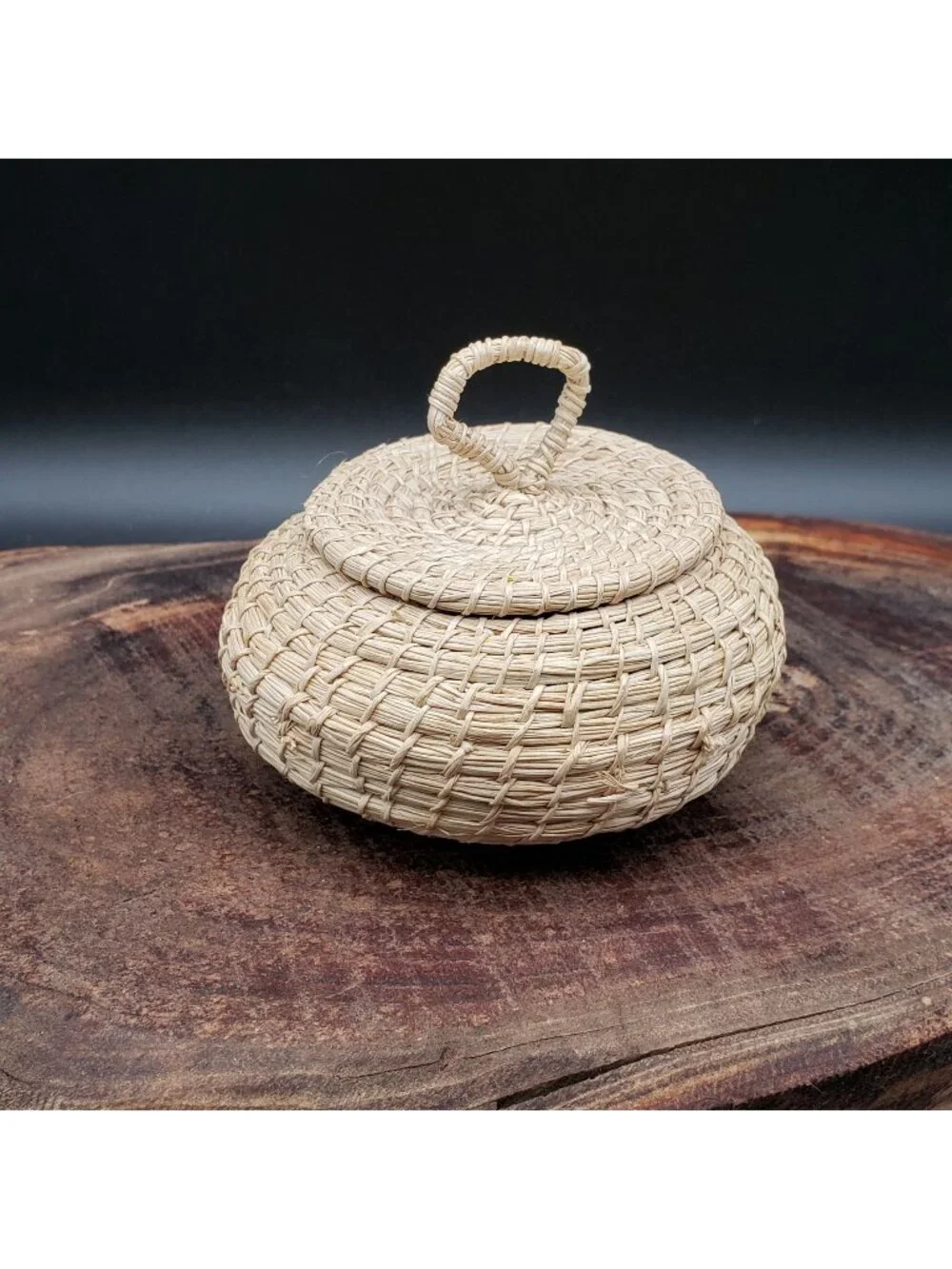 Small Handwoven Lidded Trinket Box Ring Keeper Keepsake Natural Fiber Coiled