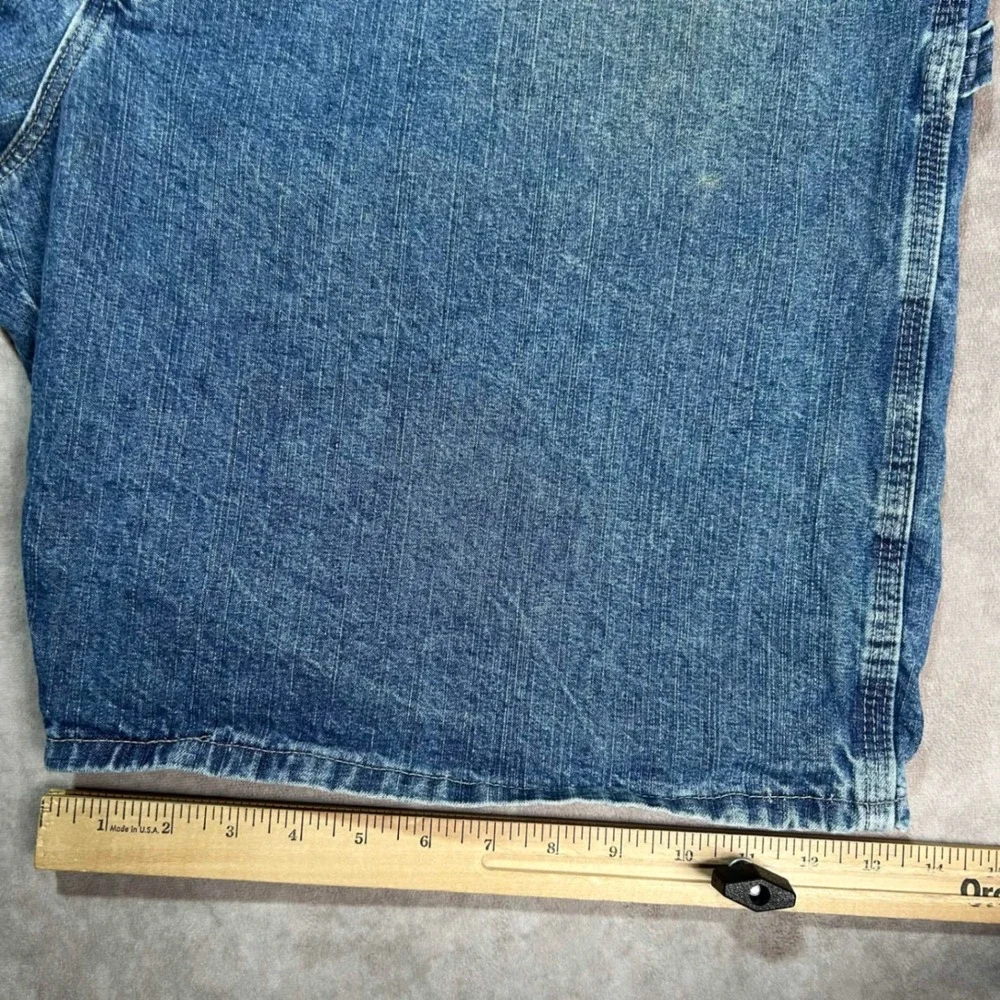 Men's Wrangler Carpenter Denim Shorts Sz 46 Blue Distressed Jorts Skater painter