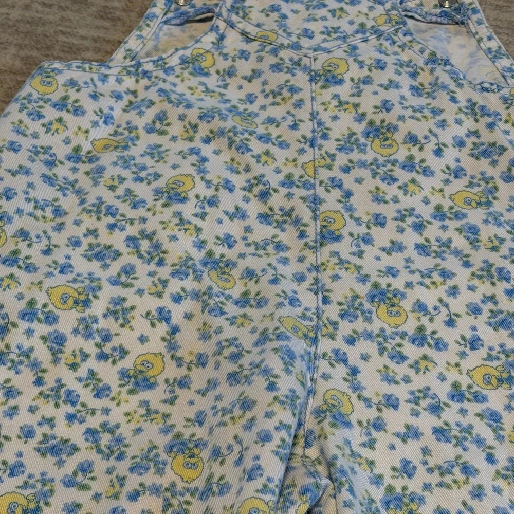 Vintage Sesame Street Big Bird Floral Overalls 18M Baby Toddler AOP