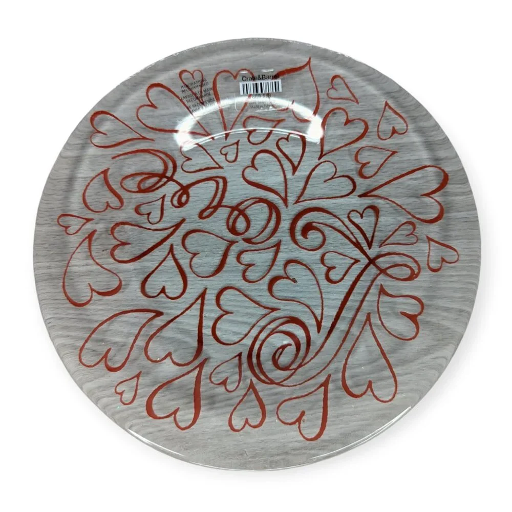 Crate&Barrel Heart Salad Glass Plates 669-588 Set of 8 NWT