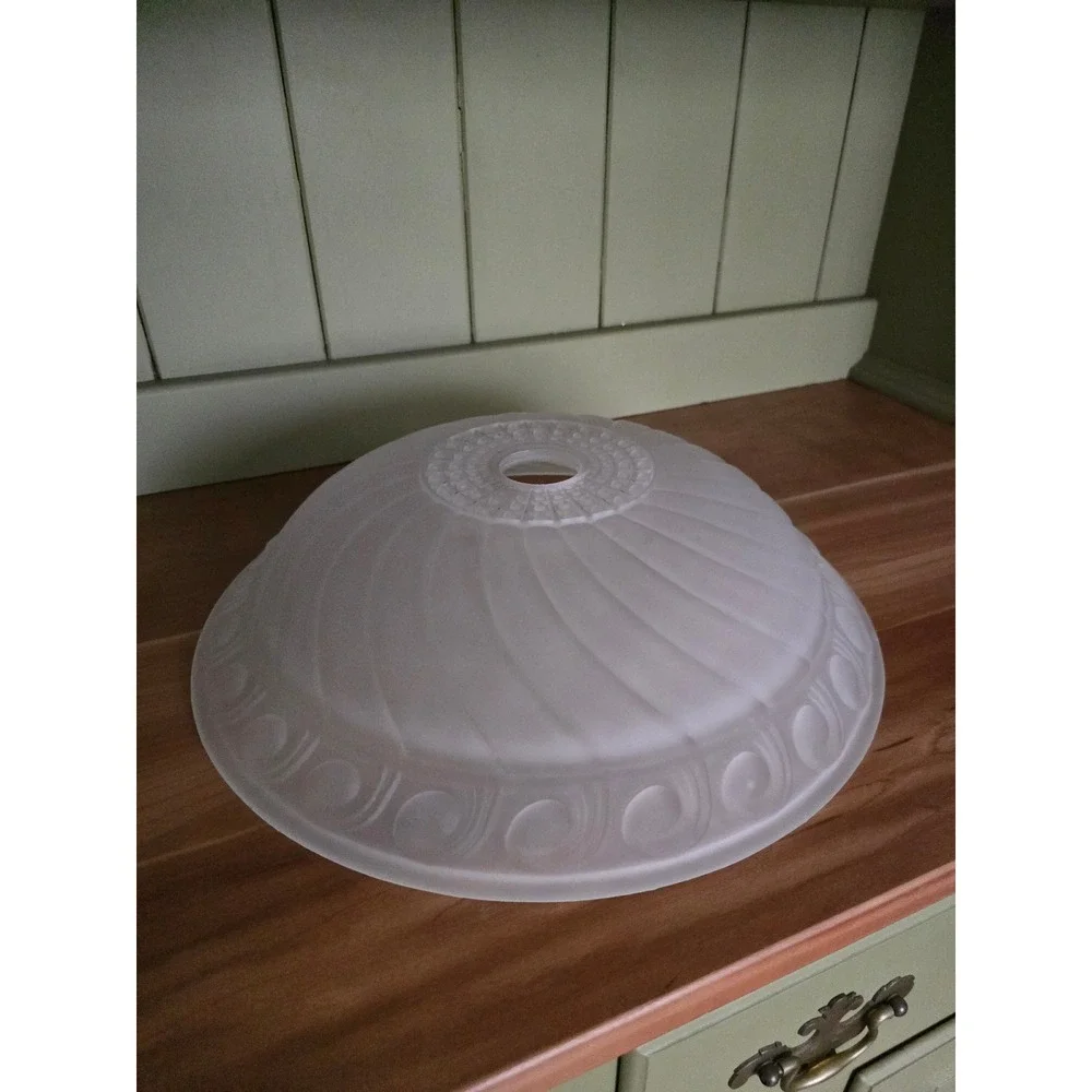 Antique 1930s Art Deco Frosted Glass Ceiling Light Shade Swirl Pattern  14.4