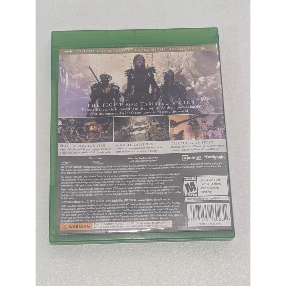The Elder Scrolls Online Tamriel Unlimited (Xbox One, 2015) Complete