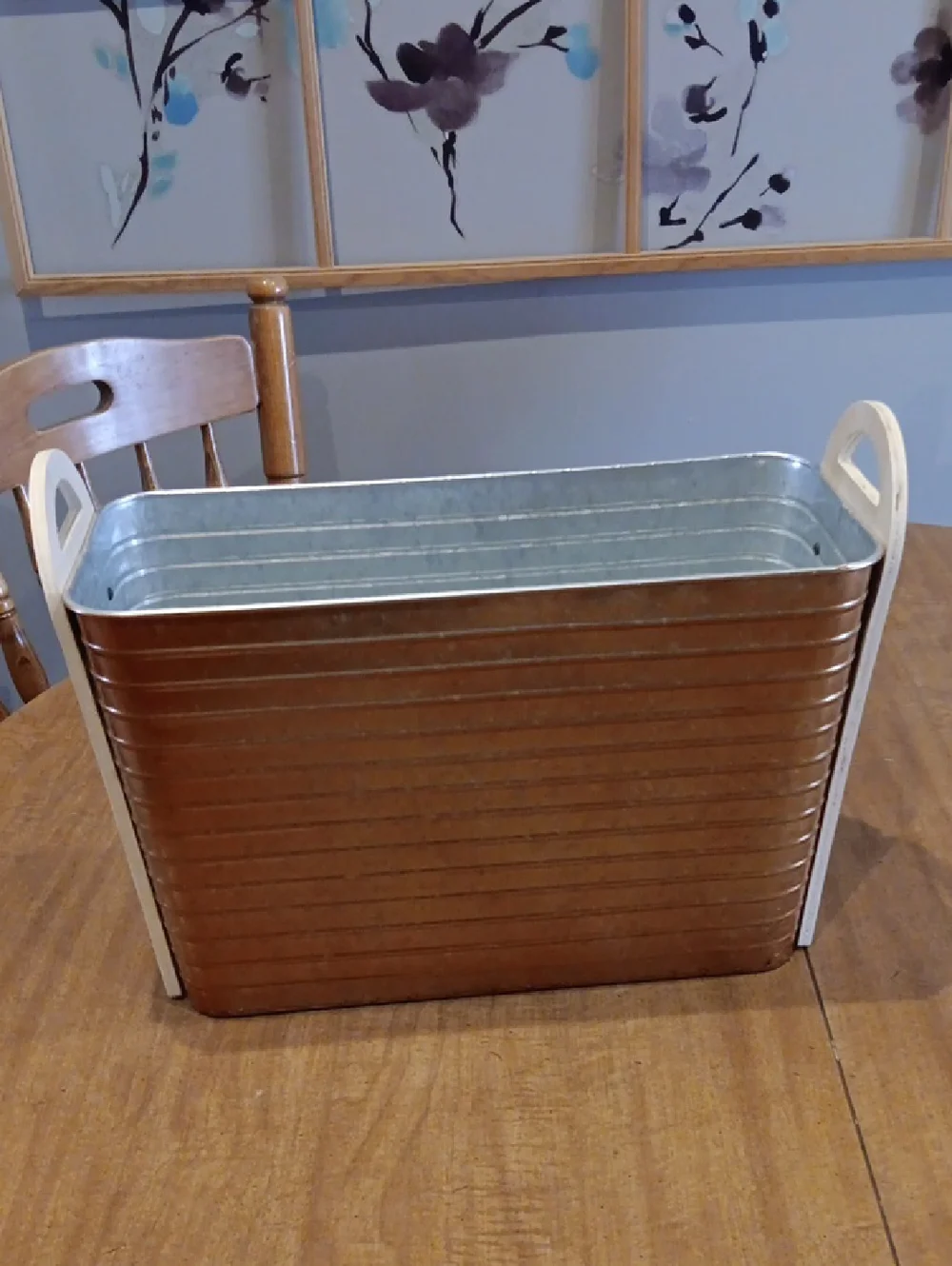 Metal Farmhouse Planter Bin with White Wooden Handles - Copper Finish