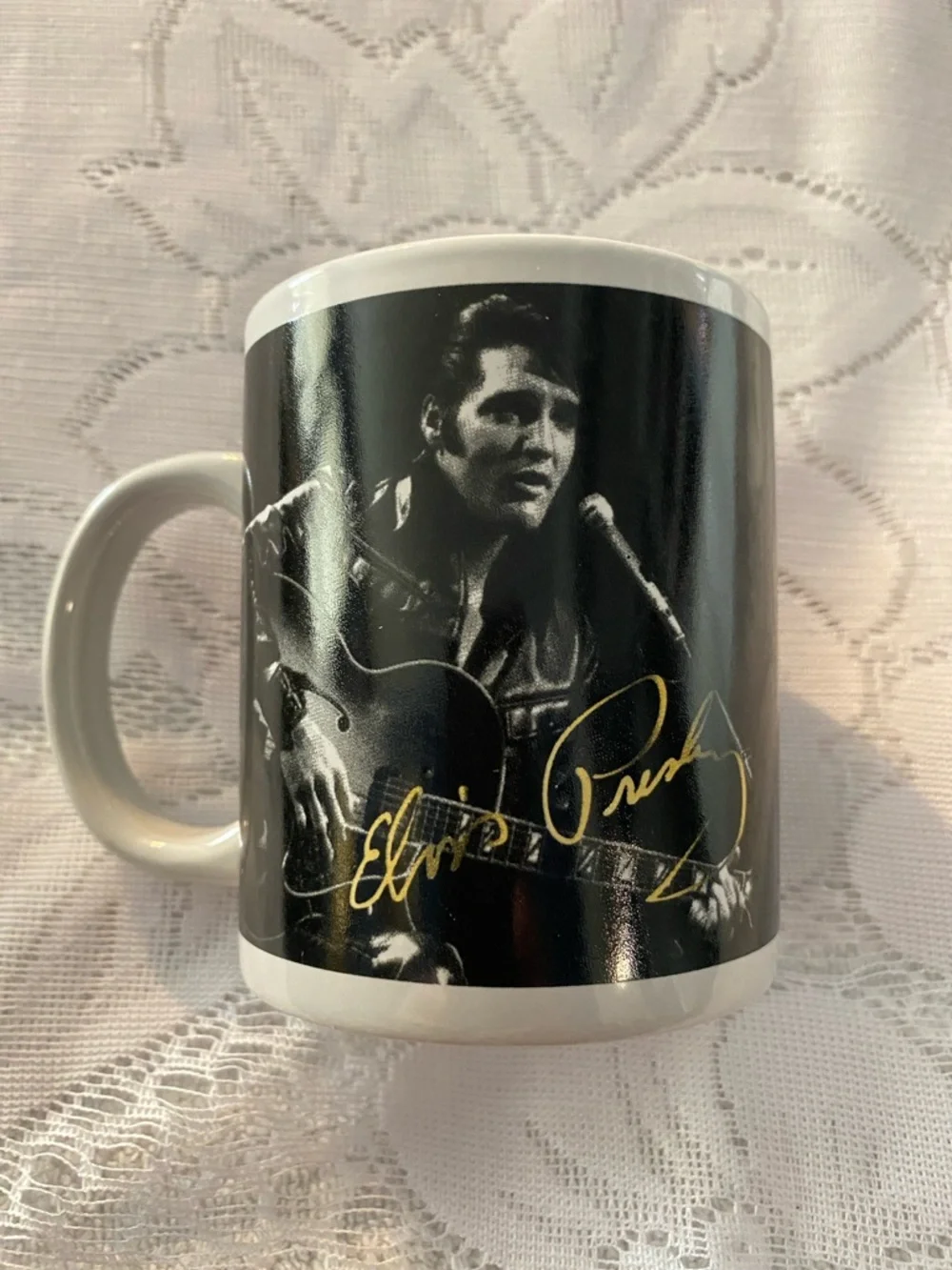 Elvis & Presley Black- White  Coffee Mug with Artist Signature