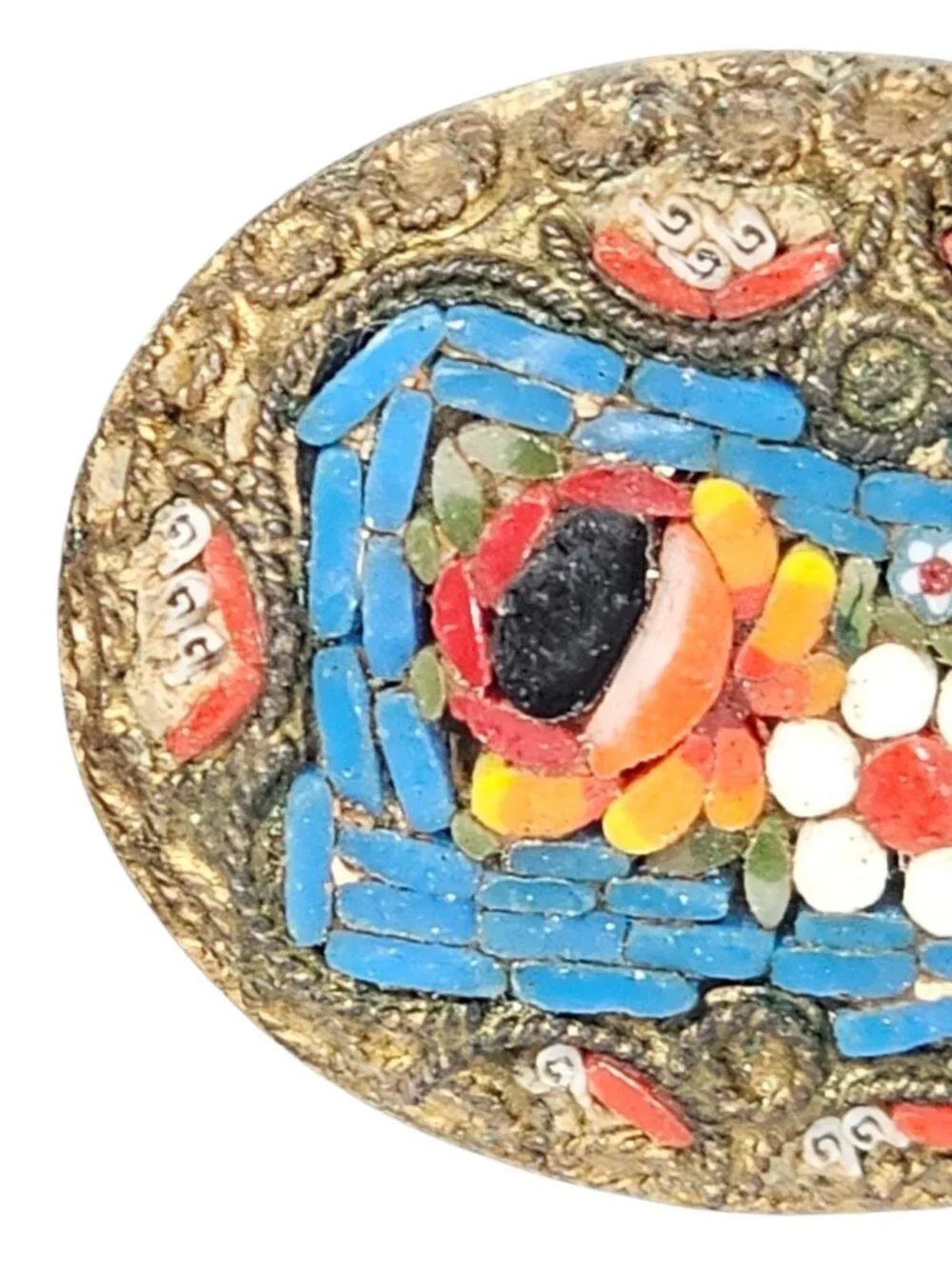 Micro Mosaic Flower Brooch Gold Tone Multi Color Made In Italy Art Deco VTG