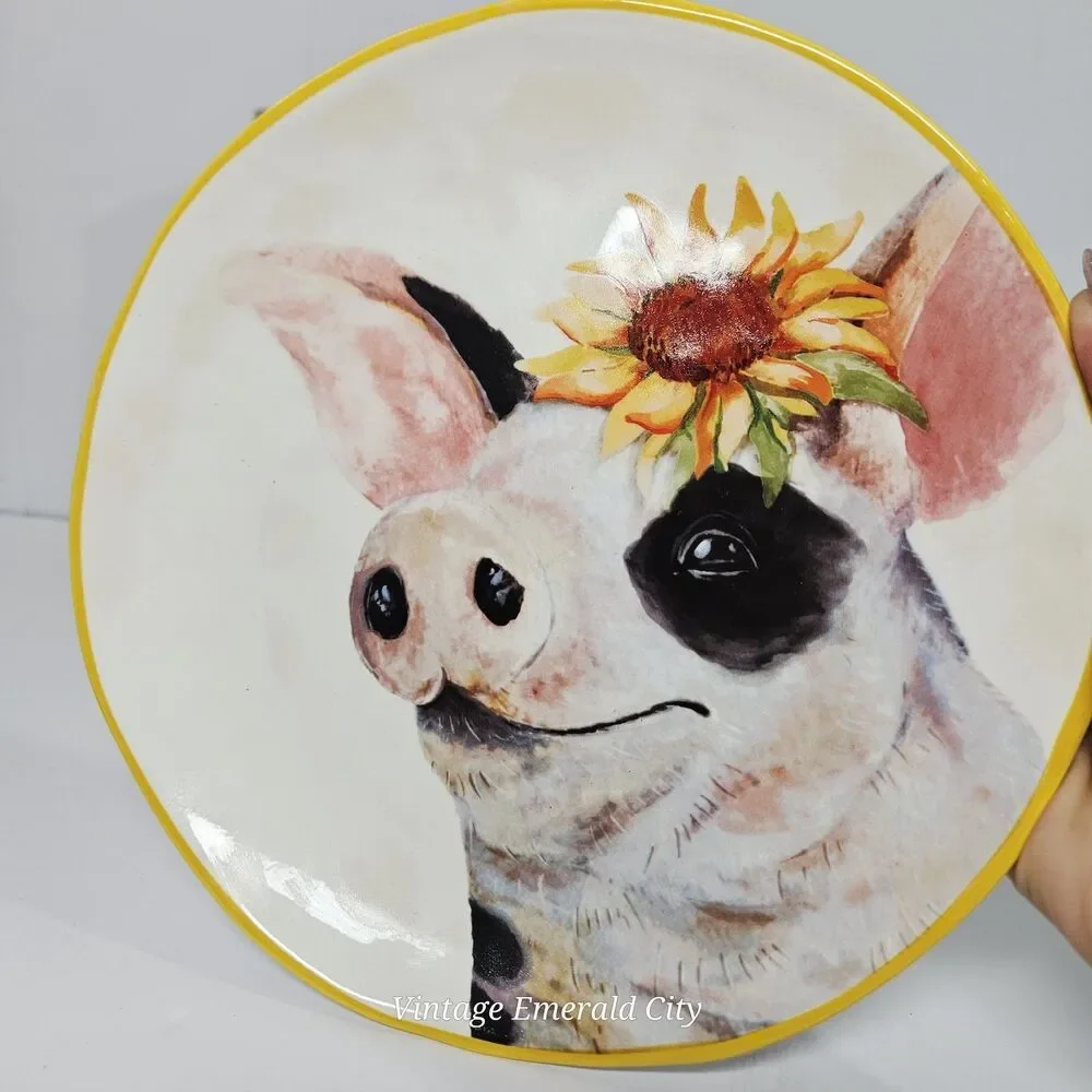 Vtg Pier 1 Imports Farm Animal Salad/Dessert Plates Hand Painted Set of 4 in Box