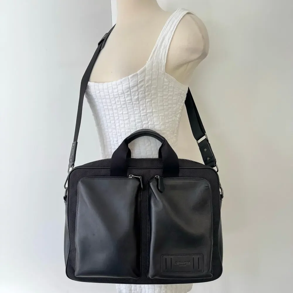 Coach Rider Briefcase Leather Nylon Business Travel Laptop Bag Black 6705