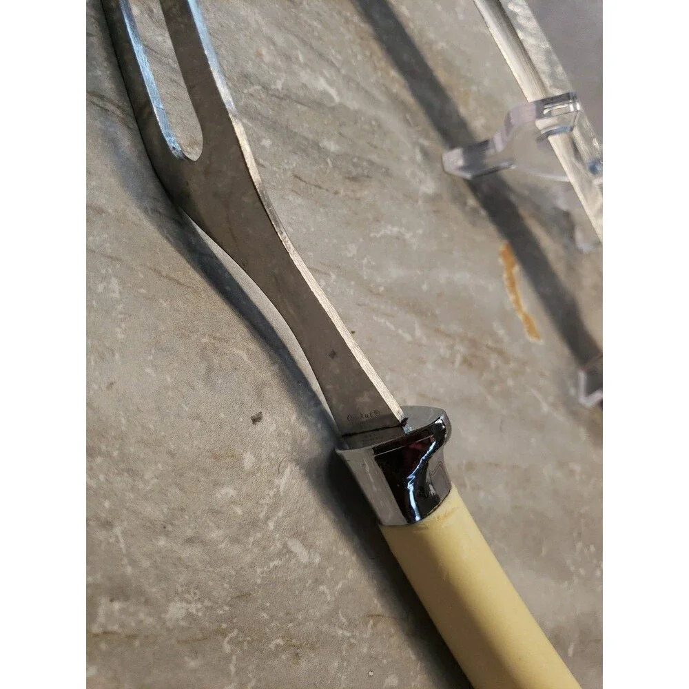 Vtg 2 pc Quikut CARVING SET Knife/Fork with Faux HANDLES