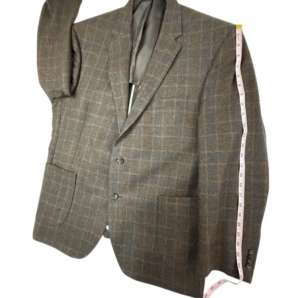 Jos A Bank Reserve Traditional Fit Blazer Jacket 46R Plaid E Thomas Cashmere