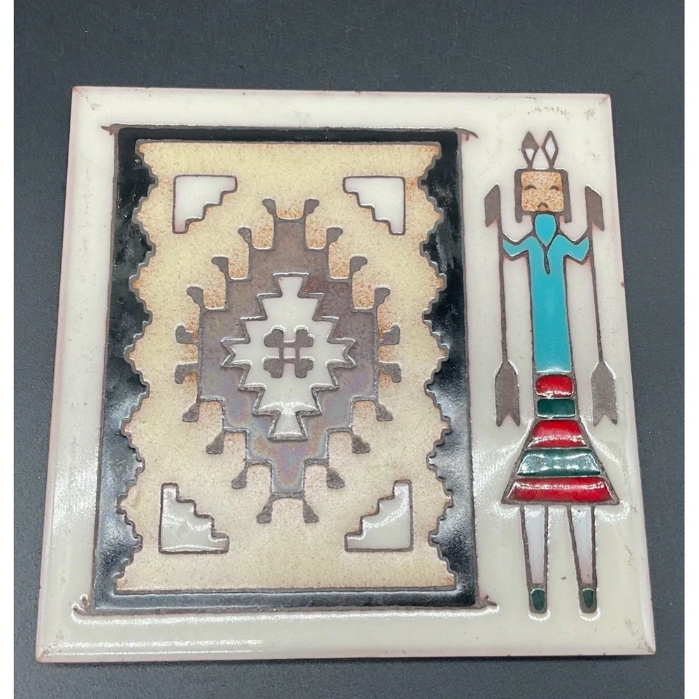 Kachina Dancer‎ Tile Trivet Navajo Weaving Ceramic 6
