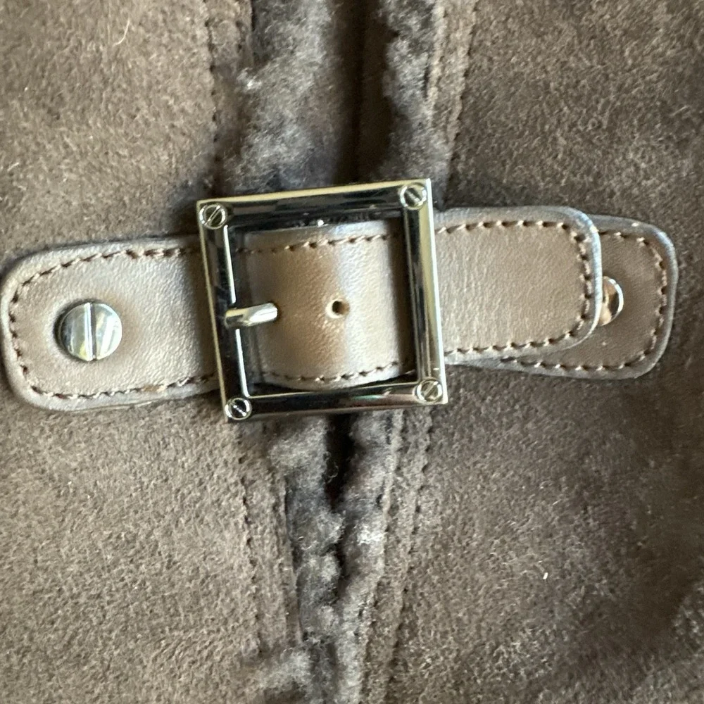 TORY BURCH Sheepskin Shearling Brwn Suede Leather Ugg Boots Mid Calf Winter SZ 7