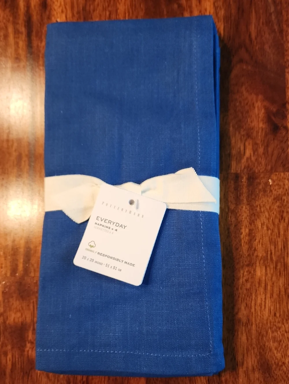 NWT Pottery Barn Everyday Napkins in Blue Organic Cotton Set of 4