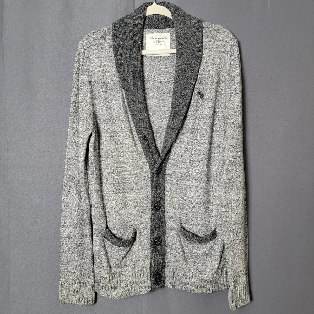 Abercrombie & Fitch Mens Gray Shawl Collar Preppy Cardigan Sweater Small