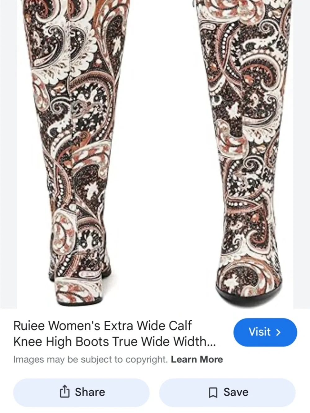 Over-the-Knee Paisley Print Boots in Black & Brown Ruiee Brand New never worn!!