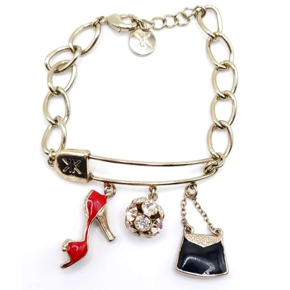 Kardashian Kollection Gold Charm Bracelet Heel Handbag Crystal