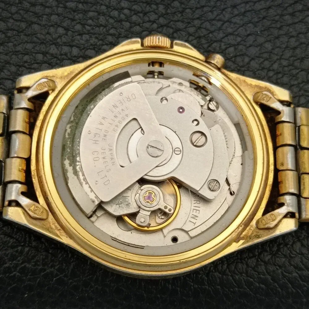 Vintage 1972 Orient Automatic Mens Gold Watch W/daydate & Black accents