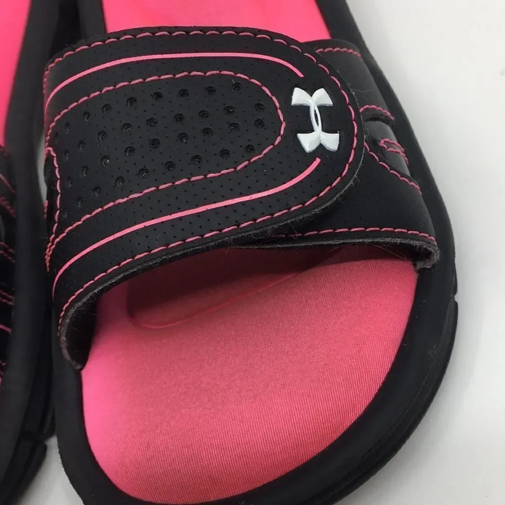 Under Armour Pink and Black hook and loop 4D Foam Slides, US Size 13K