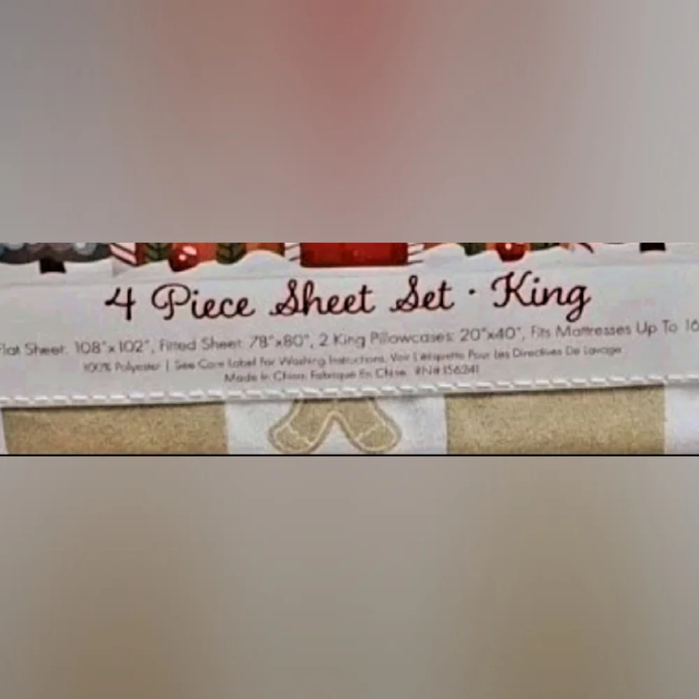 4pc Christmas Checkered Gingerbread Cookie King Bed Sheet Set NEW
