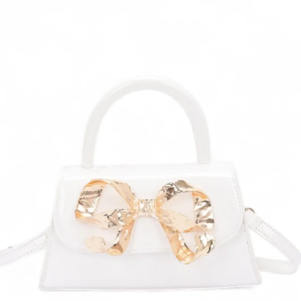 Vegan Patent Leather Gold Bow Top Handle Bag - Red, Black, White