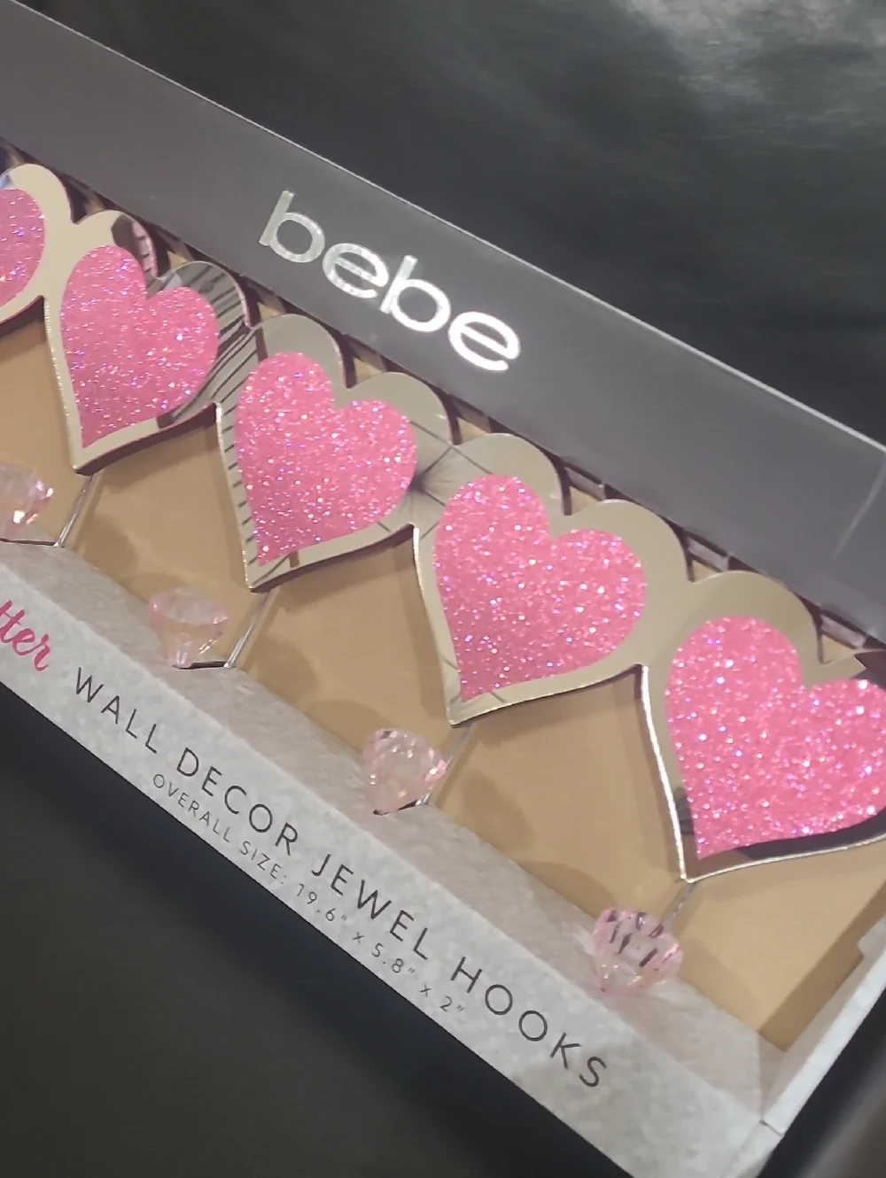 bebe Pink Mirror & Glitter Heart Wall Decor Jewel Hooks