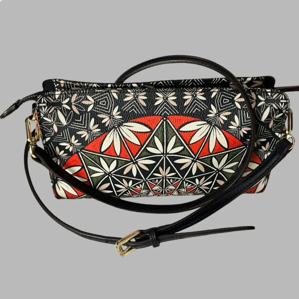 Tory Burch Red and Navy Crossbody Bag with Geometric Design