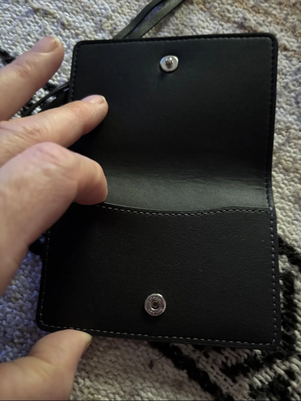 Coach Black Leather Card Holder with Key charm and hang tag on Loop