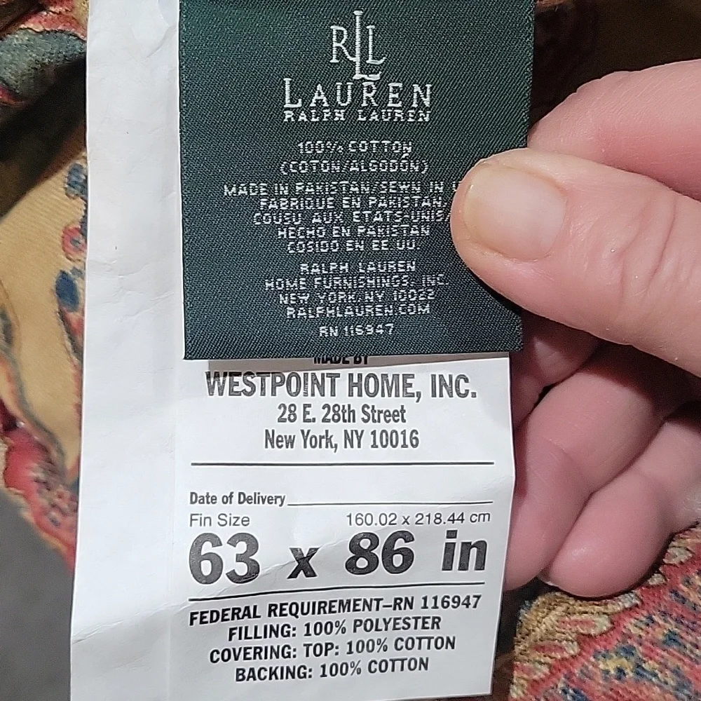 Ralph Lauren 62 X82 In.Coconut Palm Comfortor NWOT