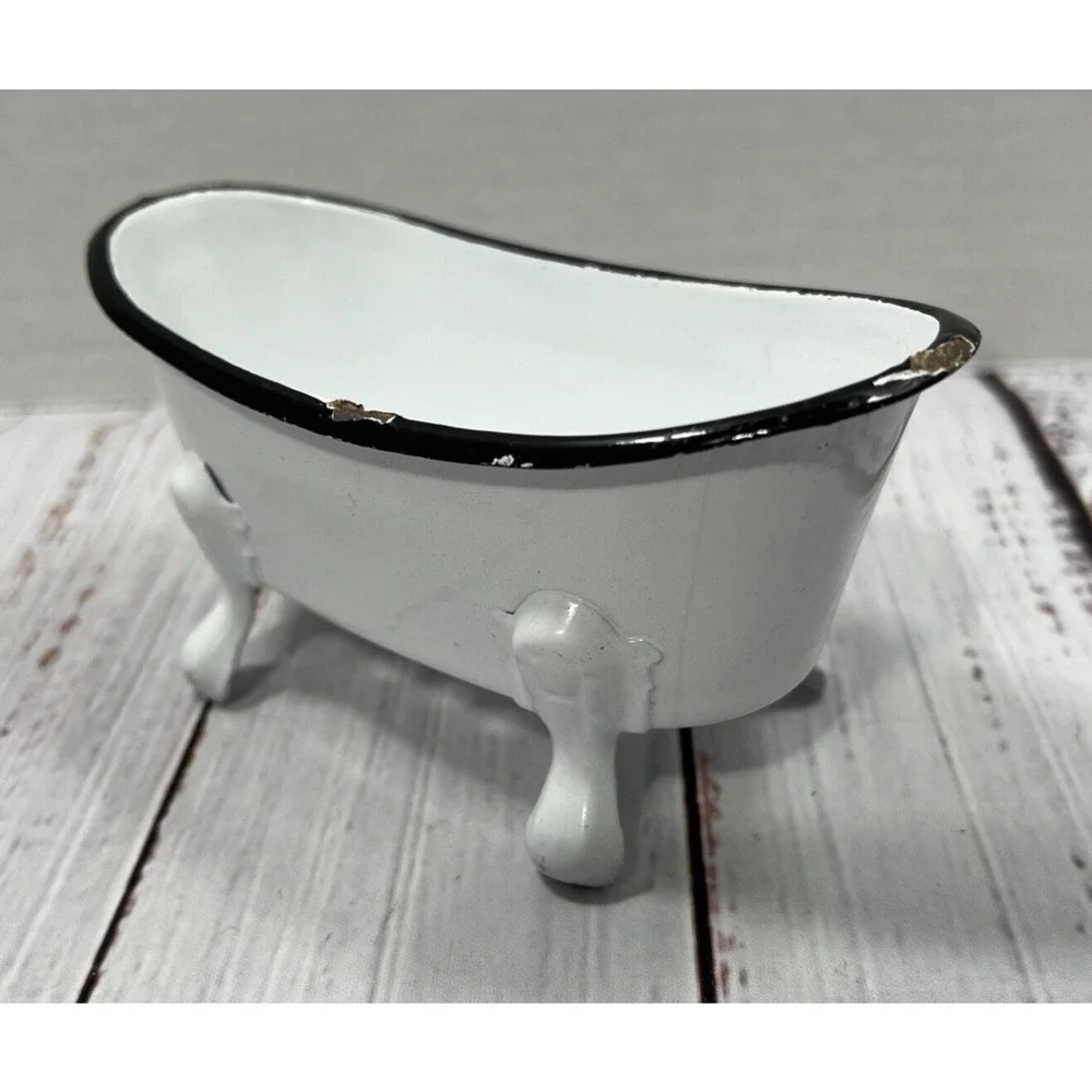 White Bathtub Enamelware Soap or Scrubby Sponge Holder 5.5 Inches‎ Farmhouse