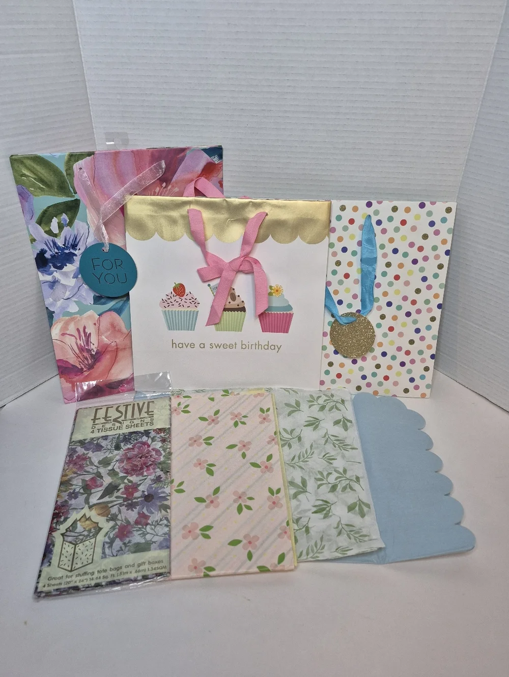 Floral Gift Bags and Tissue Wrapping Lot for Any Occaision and one Birthday