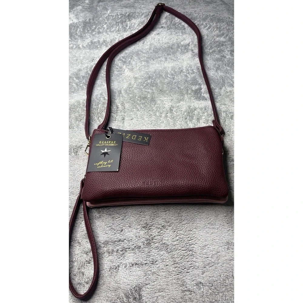 KEDZIE Eclipse Convertible Purse Wallet‎ Crossbody Bag Vegan Leather Brown