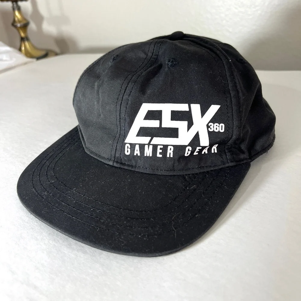 ESX 360 Gamer Gear Baseball Cap Black Hat One Size Snap Adjusts Flat Bill