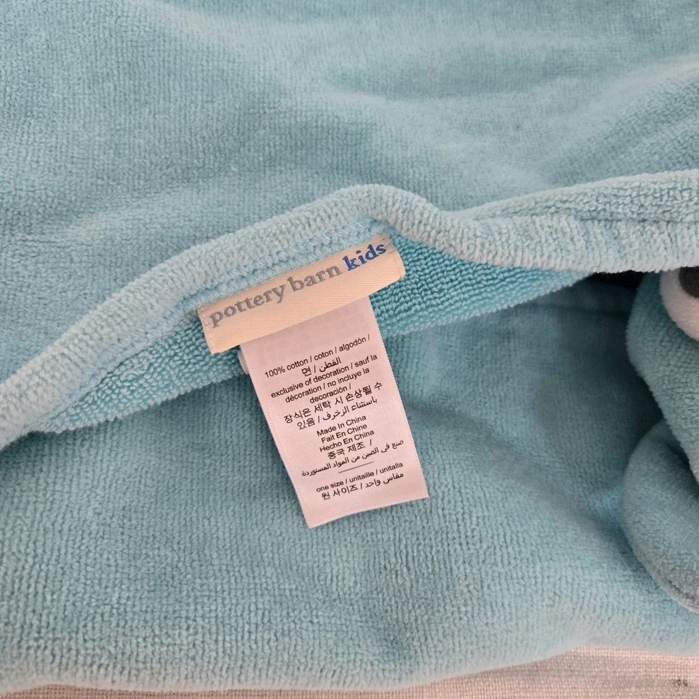 Pottery Barn Kids Hooded Towel Blue Fish Character Beach Bath Pool Plush Animal