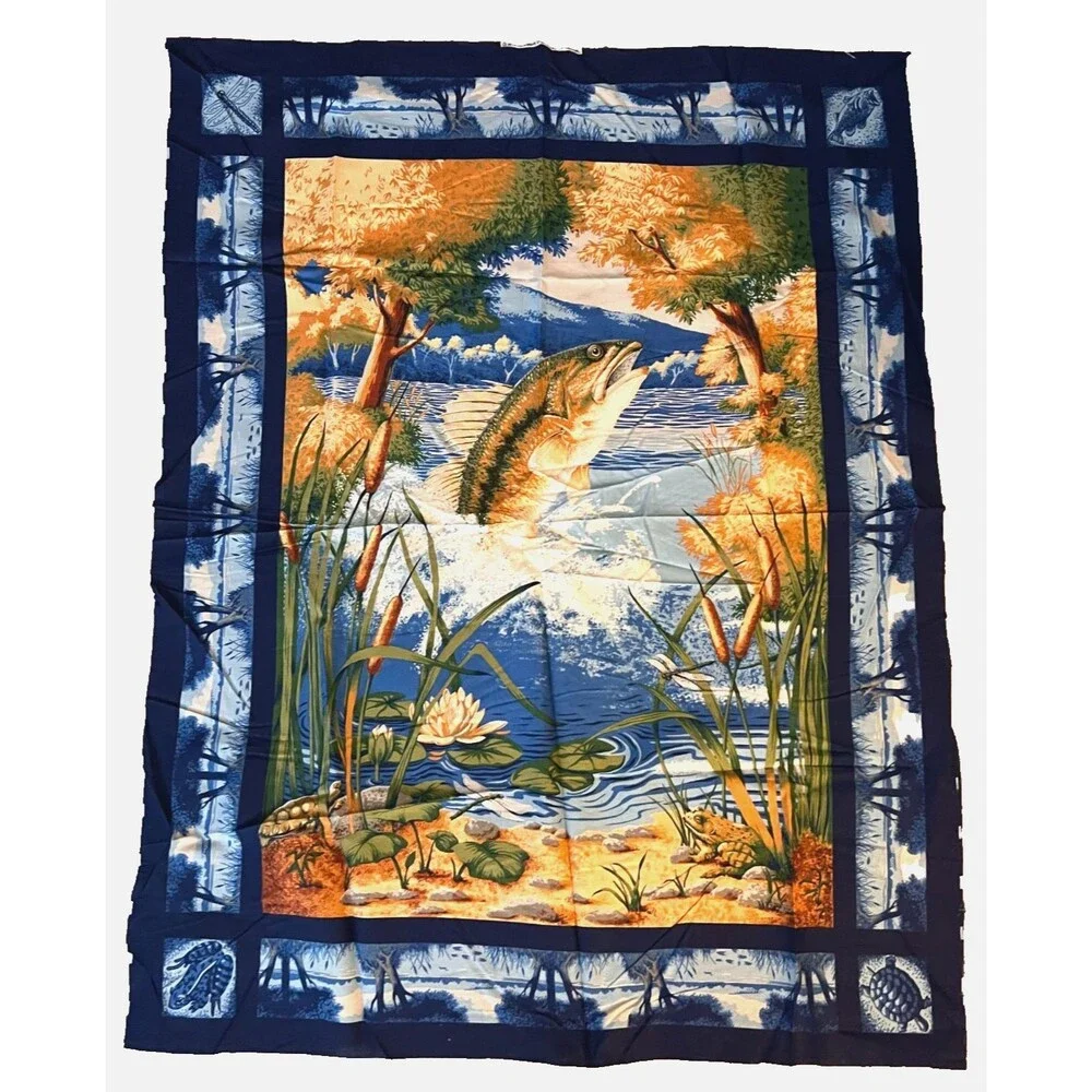 Fishing Tournament Beaver Lake Cotton Sewing Fabric Quilt Panel Nature Outdoor