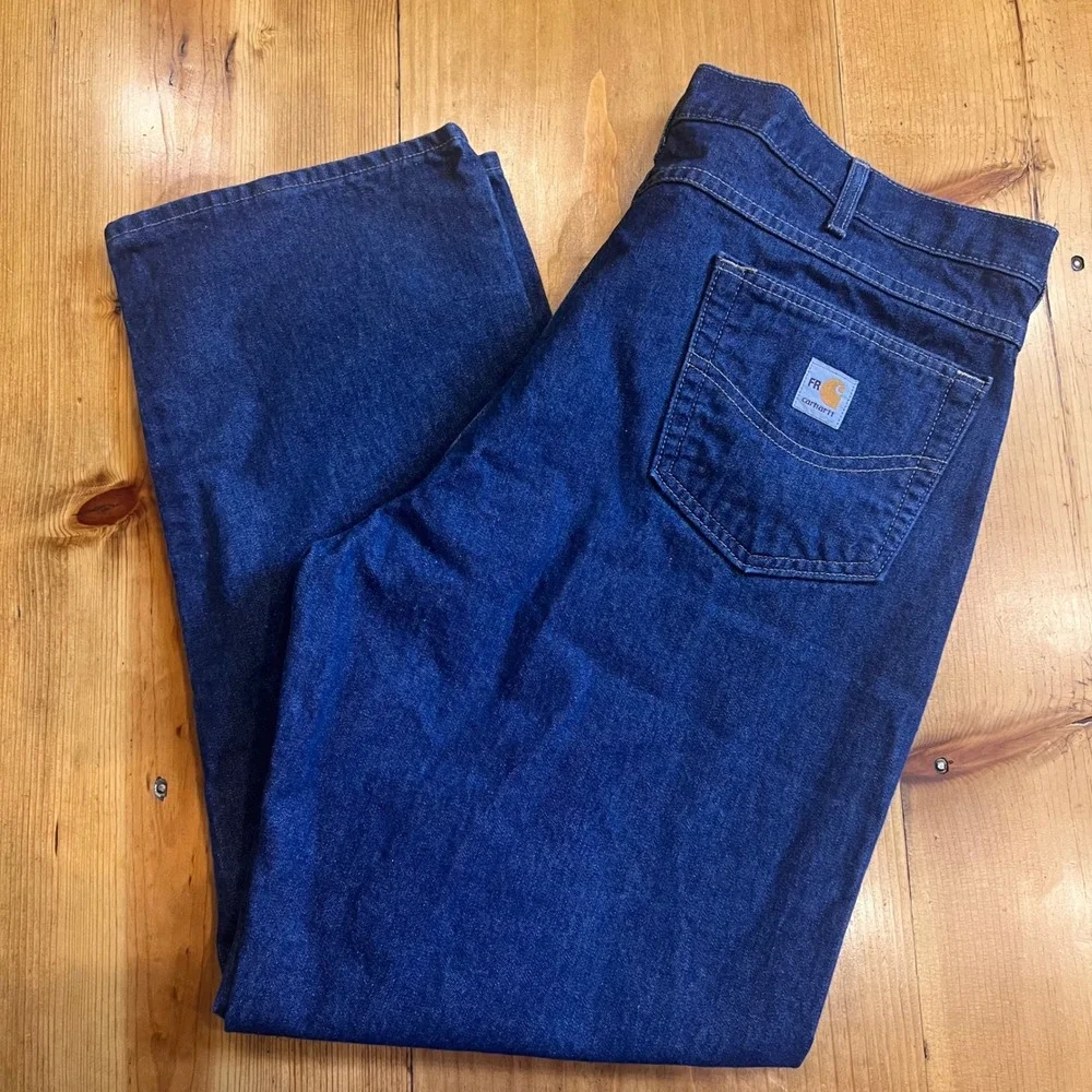 Carhartt FRB100 DNM Flame Resistant Jeans Mens 40x30 Blue Relaxed Fit Made USA